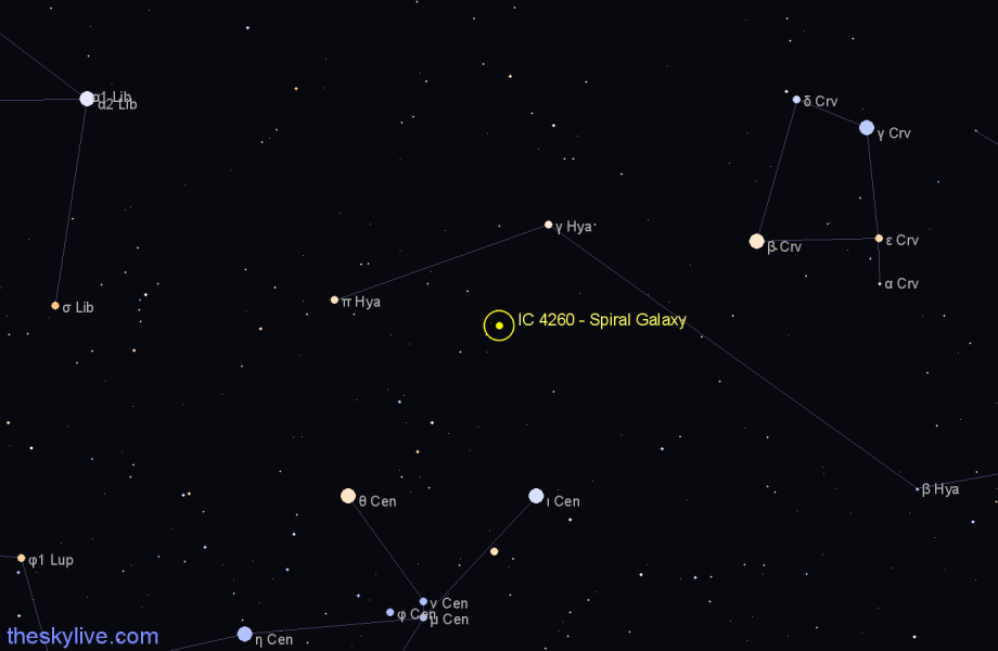 Finder chart IC 4260 - Spiral Galaxy in Hydra star