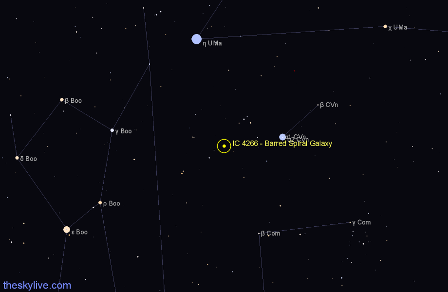 Finder chart IC 4266 - Barred Spiral Galaxy in Canes Venatici star