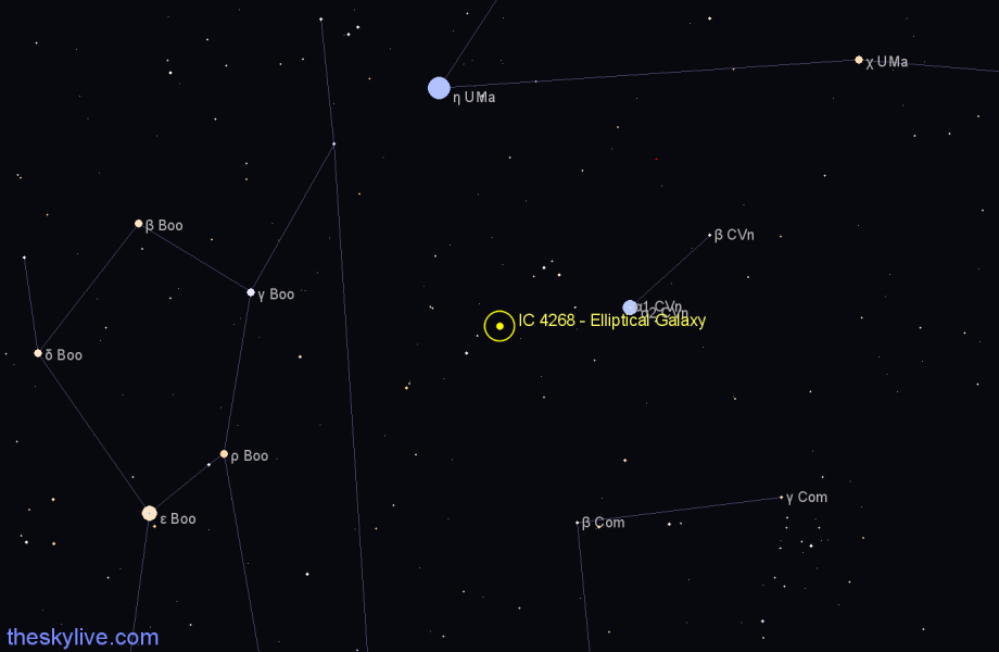 Finder chart IC 4268 - Elliptical Galaxy in Canes Venatici star