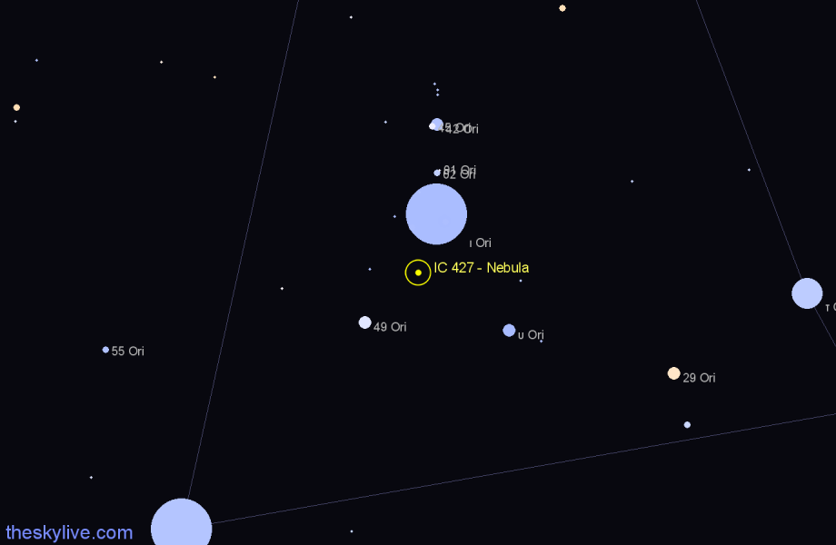 Finder chart IC 427 - Nebula in Orion star