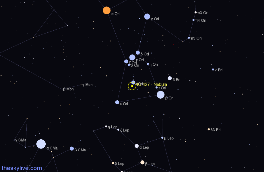 Finder chart IC 427 - Nebula in Orion star