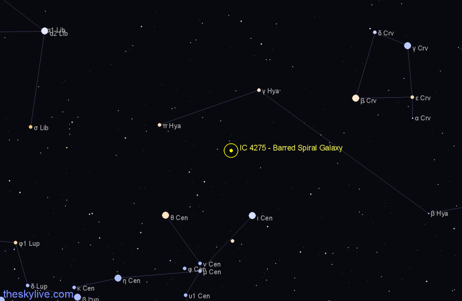Finder chart IC 4275 - Barred Spiral Galaxy in Hydra star