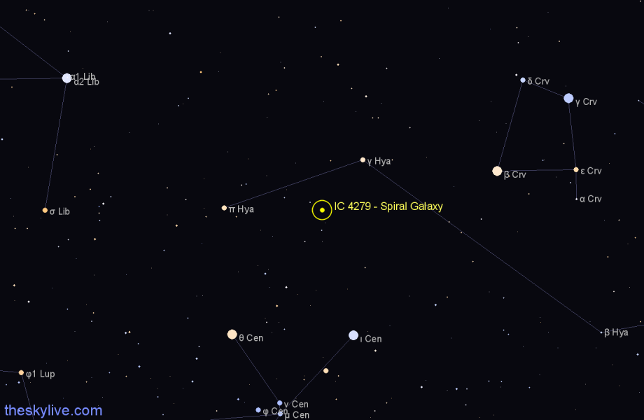 Finder chart IC 4279 - Spiral Galaxy in Hydra star