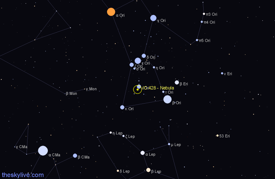 Finder chart IC 428 - Nebula in Orion star