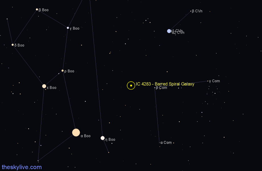 Finder chart IC 4283 - Barred Spiral Galaxy in Canes Venatici star