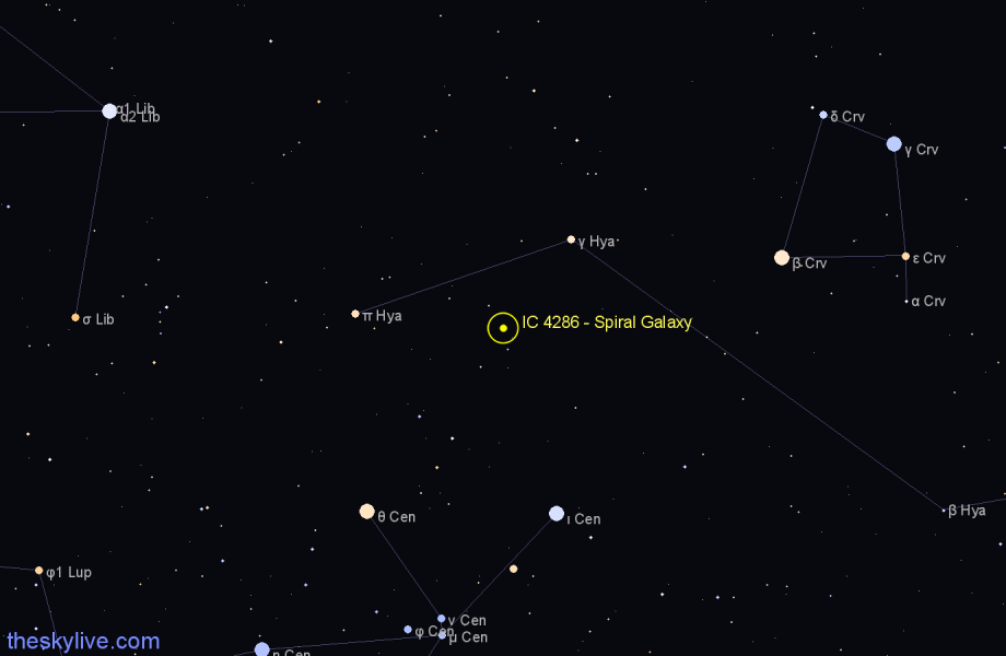Finder chart IC 4286 - Spiral Galaxy in Hydra star