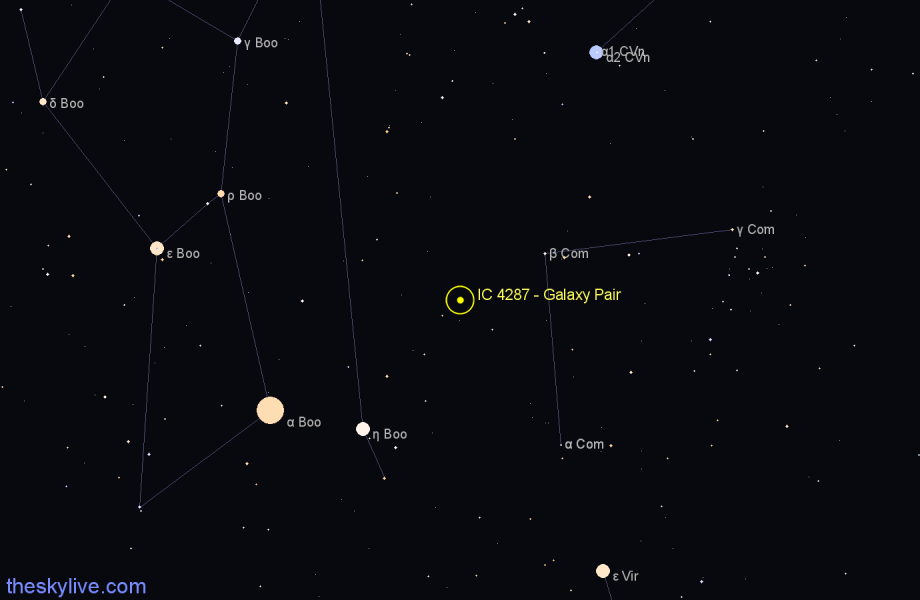 Finder chart IC 4287 - Galaxy Pair in Coma Berenices star