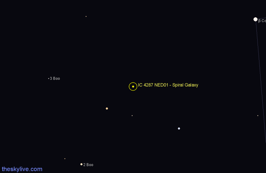 Finder chart IC 4287 NED01 - Spiral Galaxy in Coma Berenices star