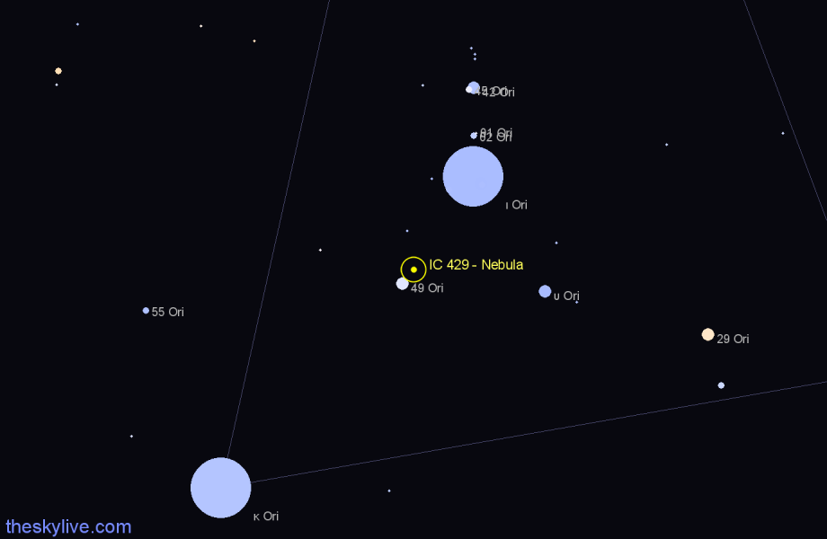 Finder chart IC 429 - Nebula in Orion star