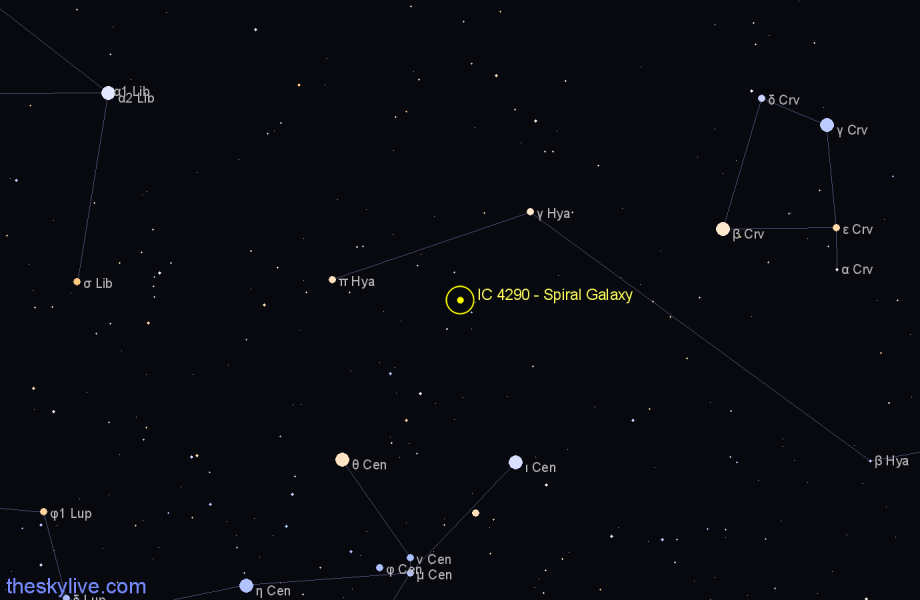 Finder chart IC 4290 - Spiral Galaxy in Hydra star