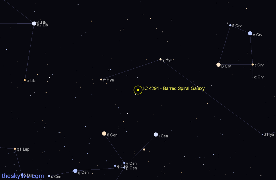 Finder chart IC 4294 - Barred Spiral Galaxy in Hydra star