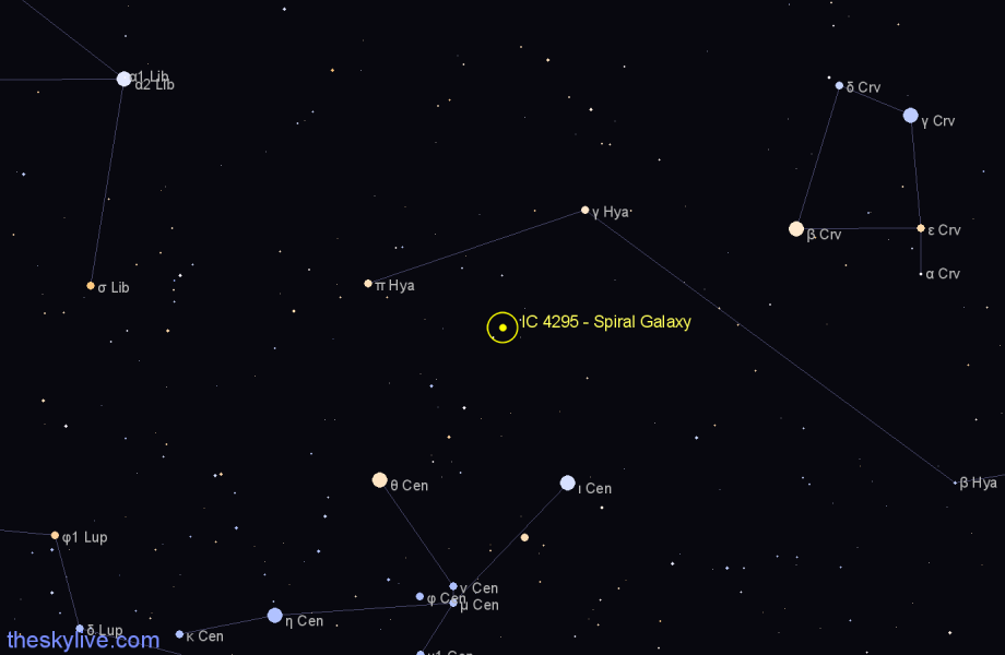 Finder chart IC 4295 - Spiral Galaxy in Hydra star