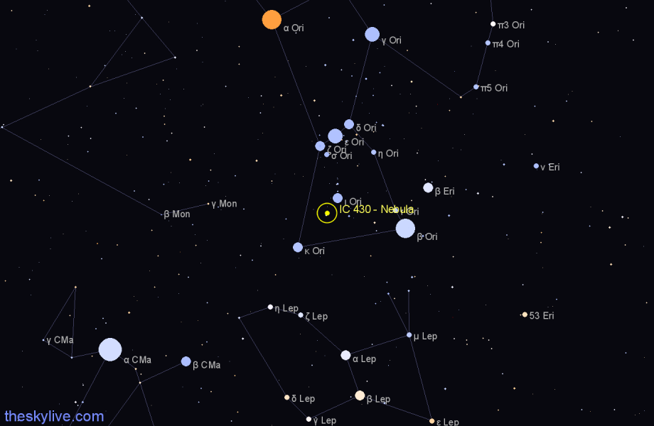 Finder chart IC 430 - Nebula in Orion star