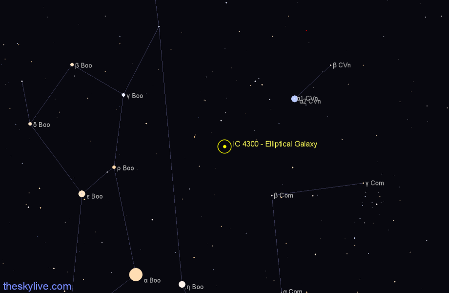 Finder chart IC 4300 - Elliptical Galaxy in Canes Venatici star