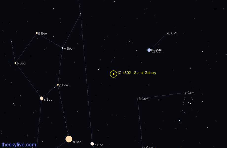 Finder chart IC 4302 - Spiral Galaxy in Canes Venatici star