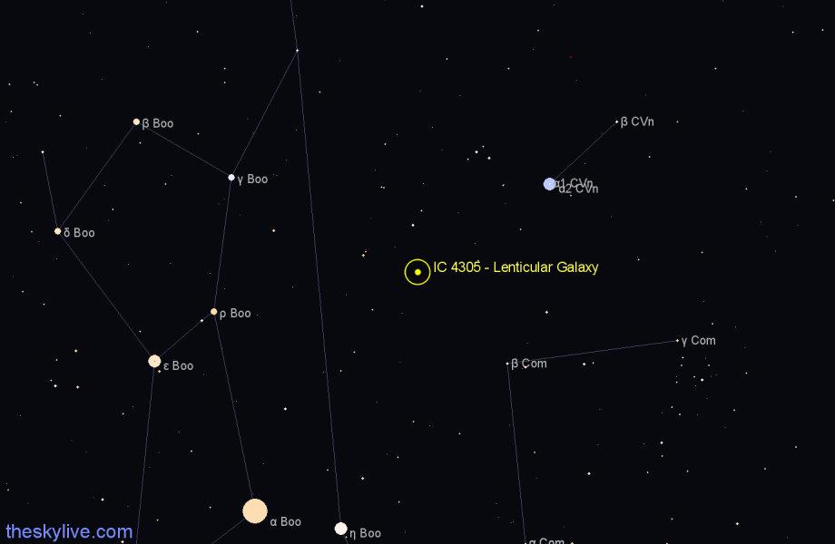 Finder chart IC 4305 - Lenticular Galaxy in Canes Venatici star