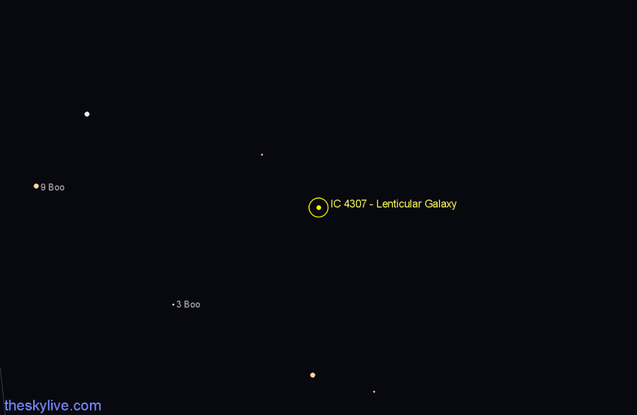 Finder chart IC 4307 - Lenticular Galaxy in Boötes star