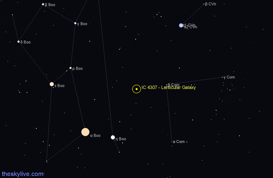 Finder chart IC 4307 - Lenticular Galaxy in Boötes star