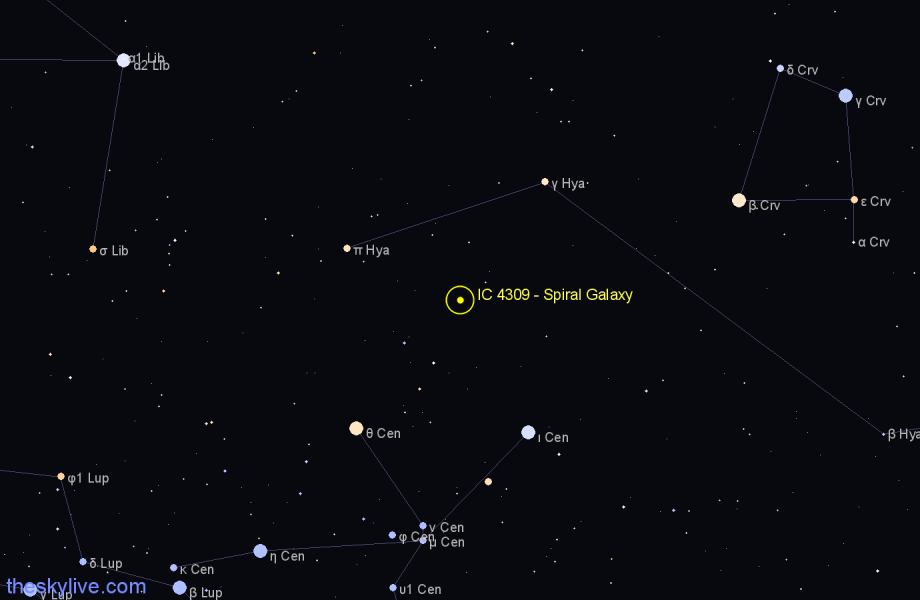 Finder chart IC 4309 - Spiral Galaxy in Hydra star