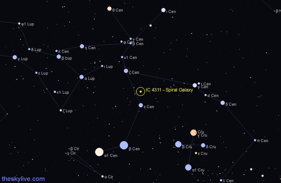 Finder chart IC 4311 - Spiral Galaxy in Centaurus star