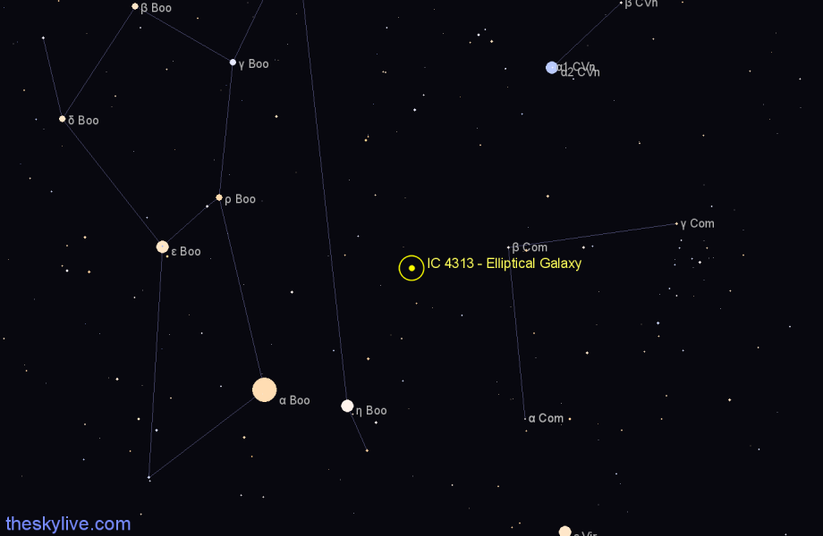 Finder chart IC 4313 - Elliptical Galaxy in Boötes star