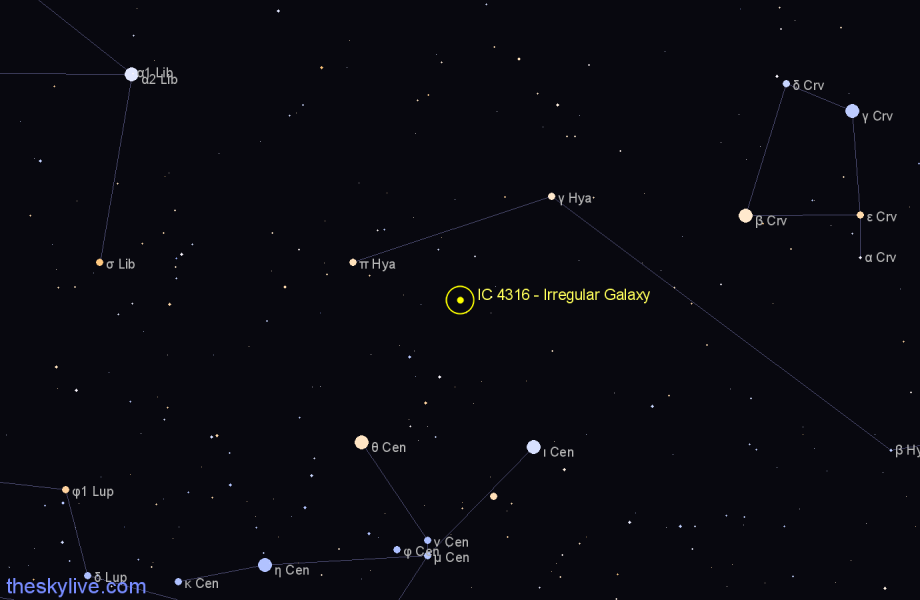 Finder chart IC 4316 - Irregular Galaxy in Hydra star