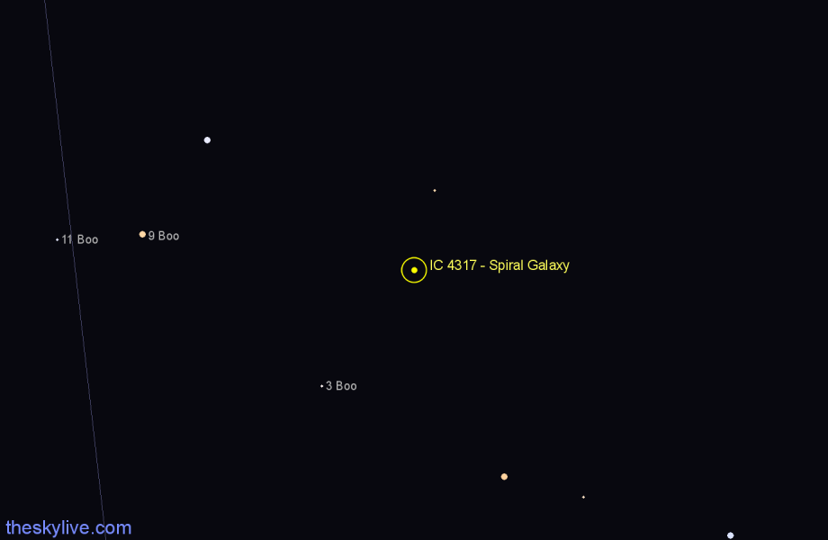 Finder chart IC 4317 - Spiral Galaxy in Boötes star