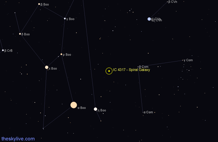 Finder chart IC 4317 - Spiral Galaxy in Boötes star