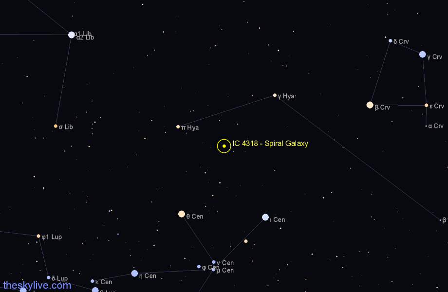 Finder chart IC 4318 - Spiral Galaxy in Hydra star
