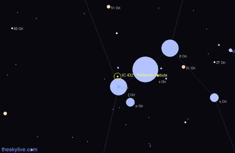 Finder chart IC 432 - Reflection Nebula in Orion star