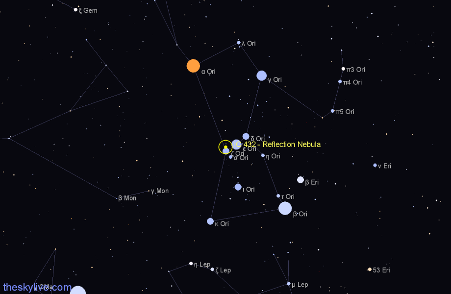 Finder chart IC 432 - Reflection Nebula in Orion star