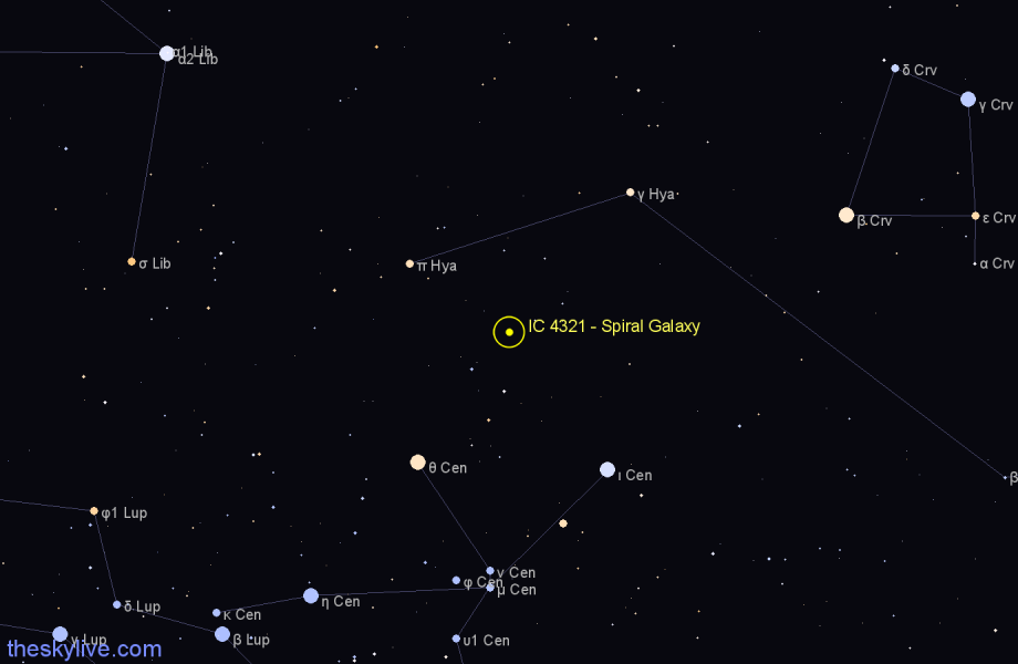 Finder chart IC 4321 - Spiral Galaxy in Centaurus star