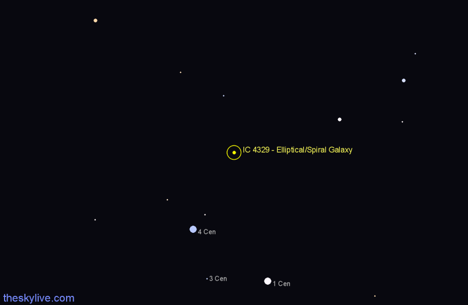 Finder chart IC 4329 - Elliptical/Spiral Galaxy in Centaurus star