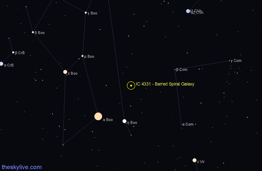 Finder chart IC 4331 - Barred Spiral Galaxy in Boötes star