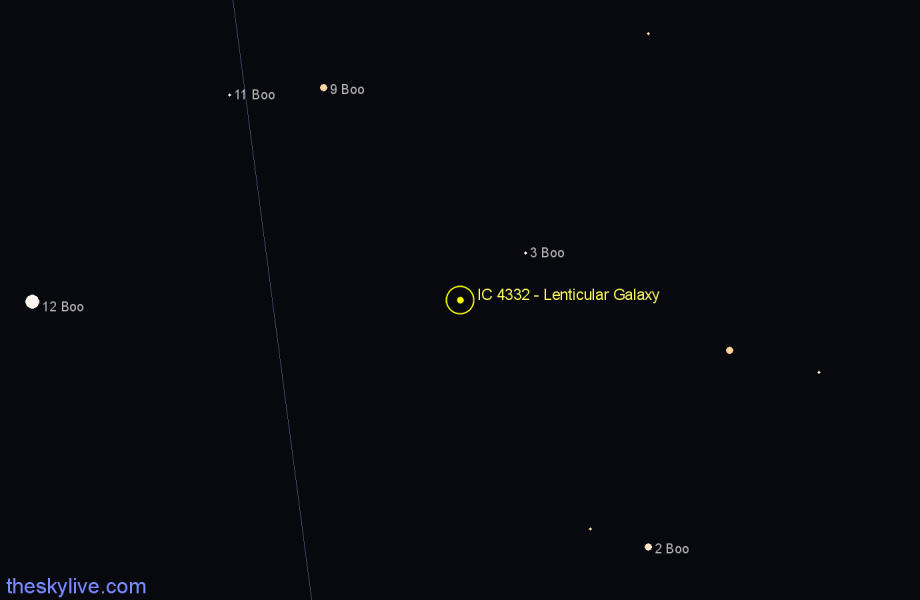 Finder chart IC 4332 - Lenticular Galaxy in Boötes star