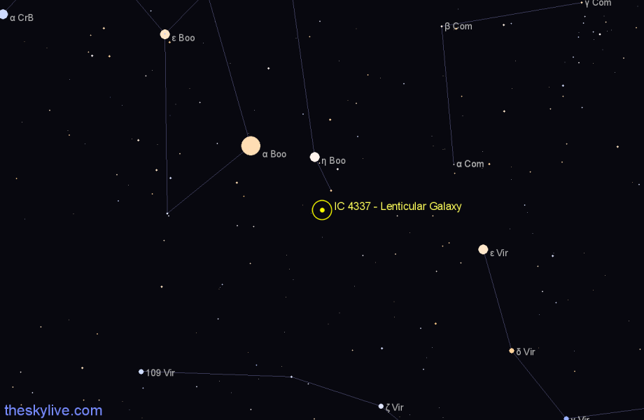 Finder chart IC 4337 - Lenticular Galaxy in Boötes star