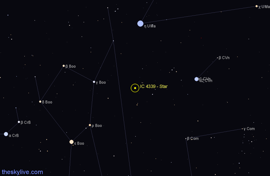 Finder chart IC 4339 - Star in Canes Venatici star