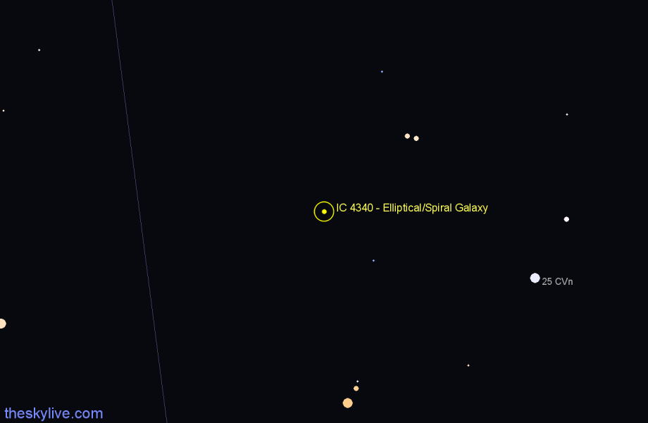 Finder chart IC 4340 - Elliptical/Spiral Galaxy in Canes Venatici star