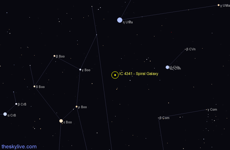 Finder chart IC 4341 - Spiral Galaxy in Canes Venatici star