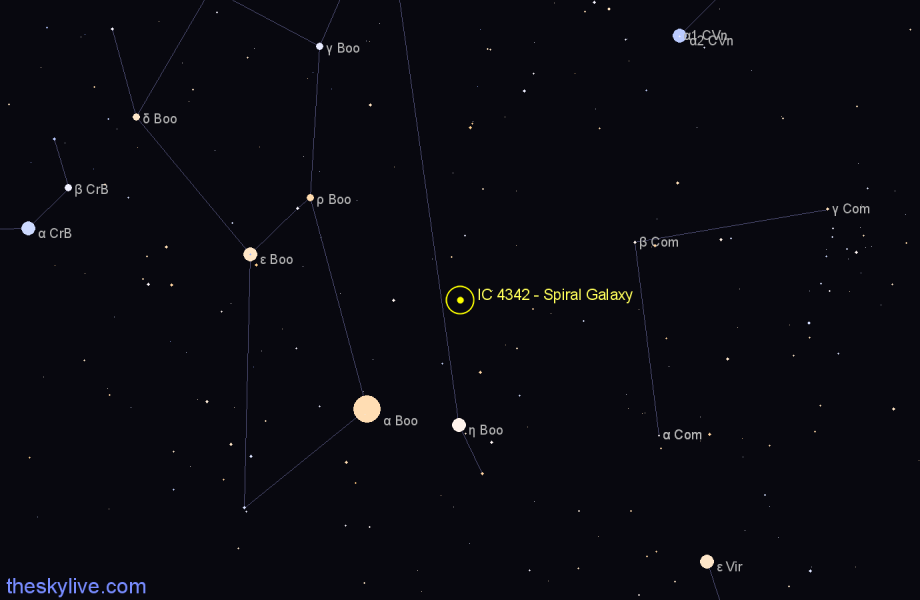 Finder chart IC 4342 - Spiral Galaxy in Boötes star