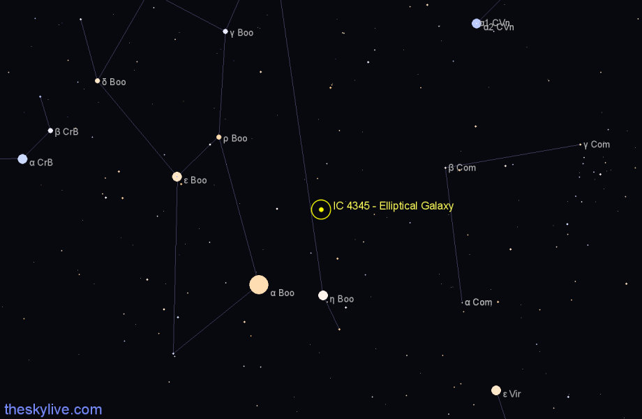 Finder chart IC 4345 - Elliptical Galaxy in Boötes star
