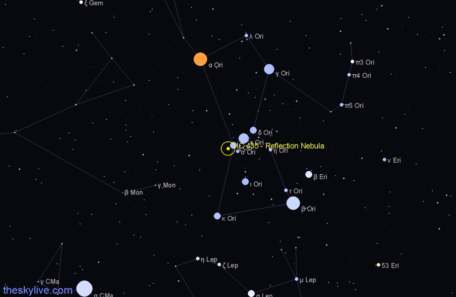 Finder chart IC 435 - Reflection Nebula in Orion star