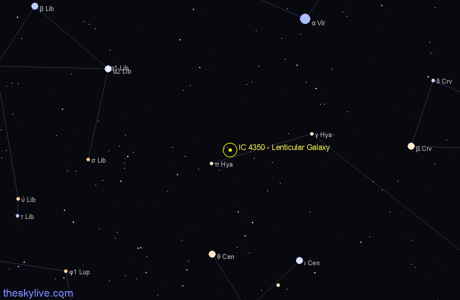 Finder chart IC 4350 - Lenticular Galaxy in Hydra star