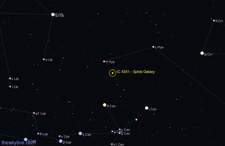 Finder chart IC 4351 - Spiral Galaxy in Hydra star