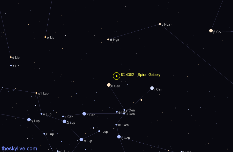 Finder chart IC 4352 - Spiral Galaxy in Centaurus star