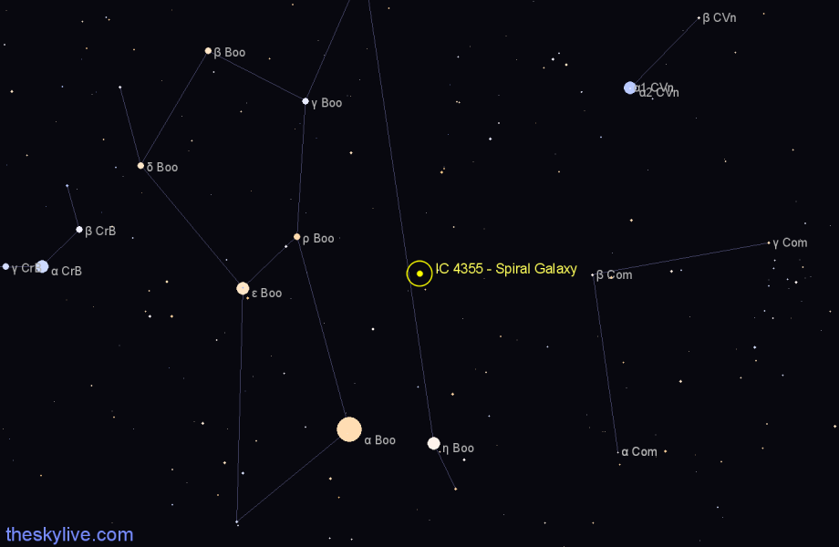 Finder chart IC 4355 - Spiral Galaxy in Canes Venatici star