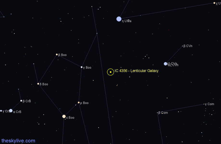 Finder chart IC 4356 - Lenticular Galaxy in Canes Venatici star