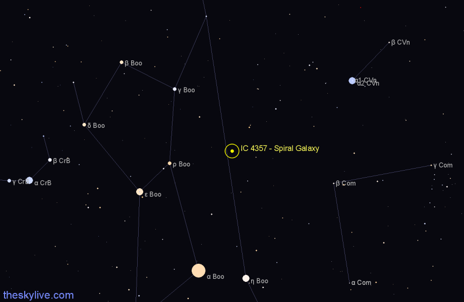 Finder chart IC 4357 - Spiral Galaxy in Canes Venatici star