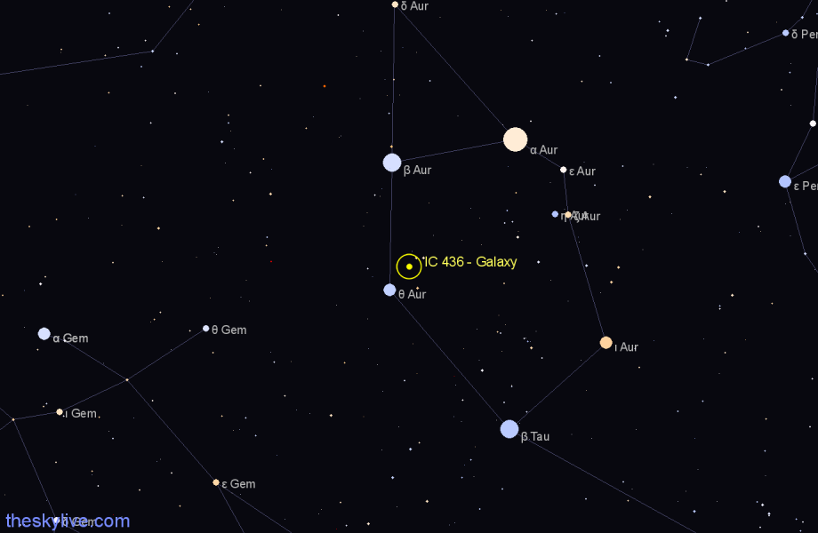 Finder chart IC 436 - Galaxy in Auriga star