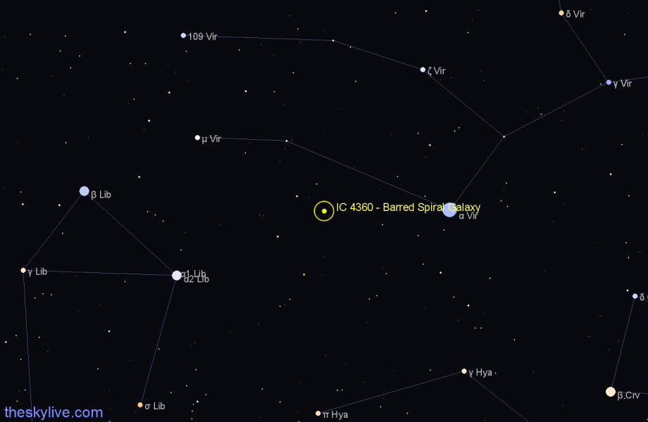 Finder chart IC 4360 - Barred Spiral Galaxy in Virgo star